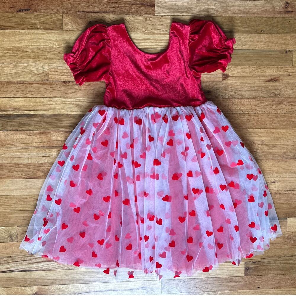 Ollie Jay Girls Heart Velvet Party Dress in Red Size 10